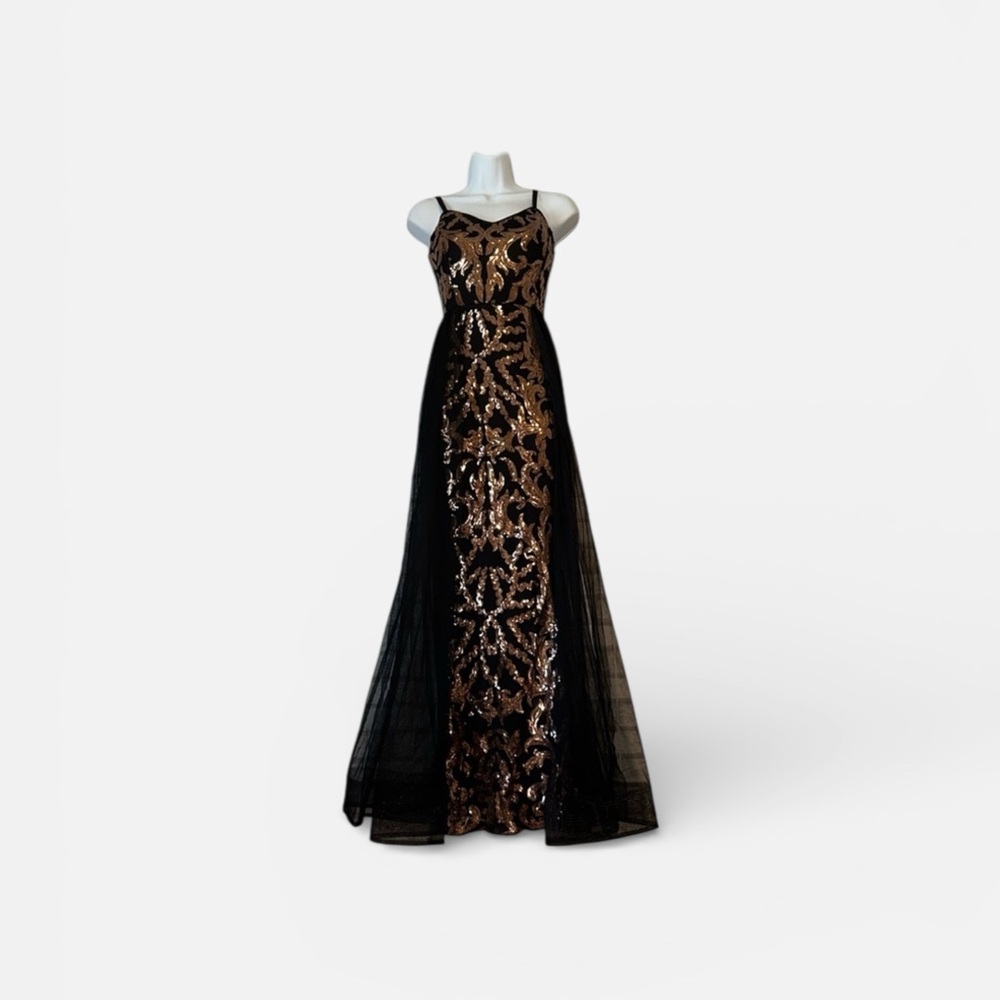 Penelope Tulle Black Gold Sequin Gown Small - Picture 2 of 9